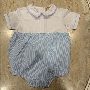 The Beaufort Bonnet Company White and Light Blue Baby One-Piece Bodysuit
